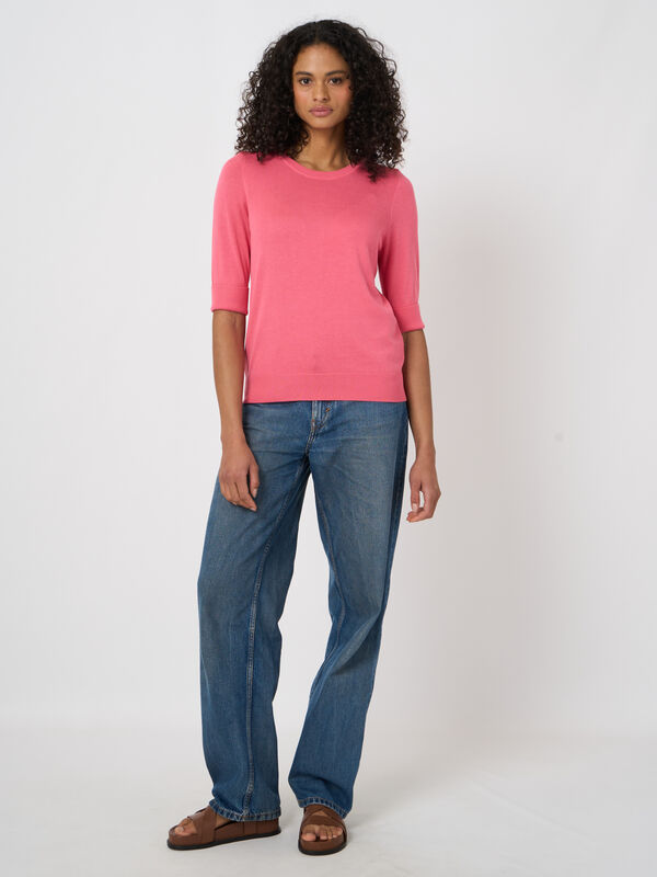 Fine-knit cotton-blend short-sleeve sweater image number 2