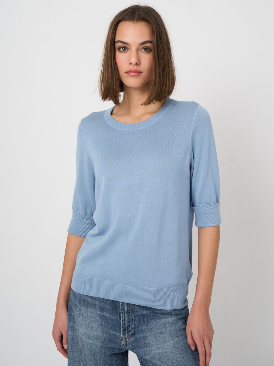 Fine-knit cotton-blend short-sleeve sweater image number 1