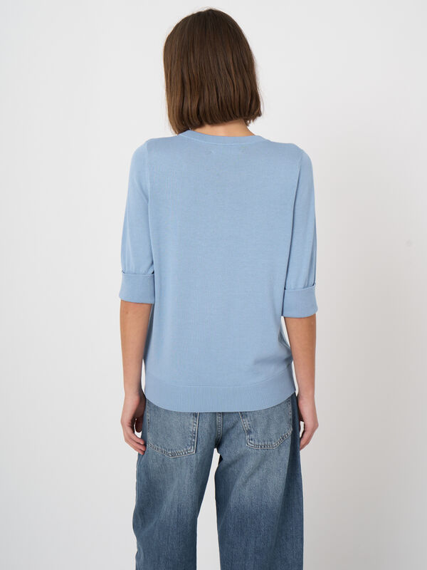 Feinstrick-Kurzarm-Pullover aus atmungsaktivem Baumwollmix image number 2