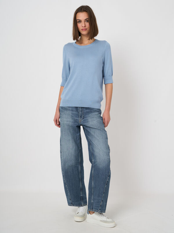 Feinstrick-Kurzarm-Pullover aus atmungsaktivem Baumwollmix image number 3