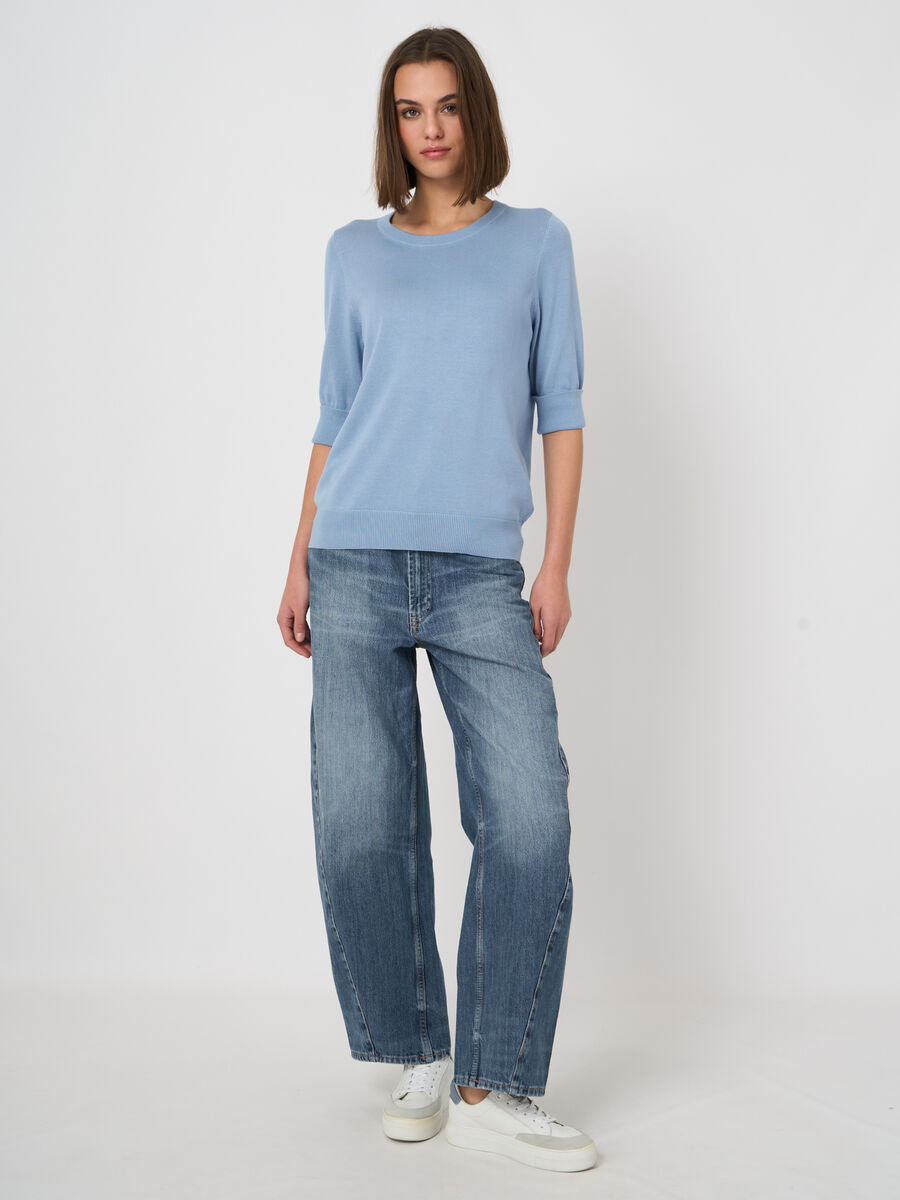 Fine-knit cotton-blend short-sleeve sweater image number 3