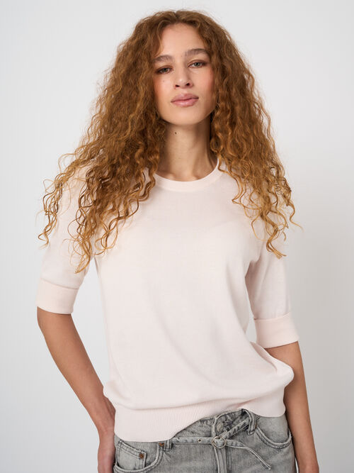 Fine-knit cotton-blend short-sleeve sweater