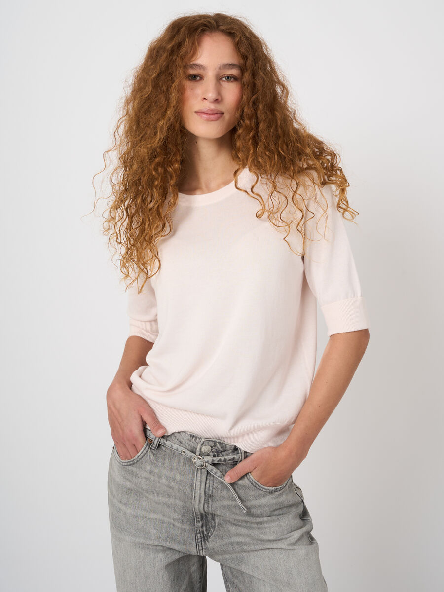 Fine-knit cotton-blend short-sleeve sweater image number 1