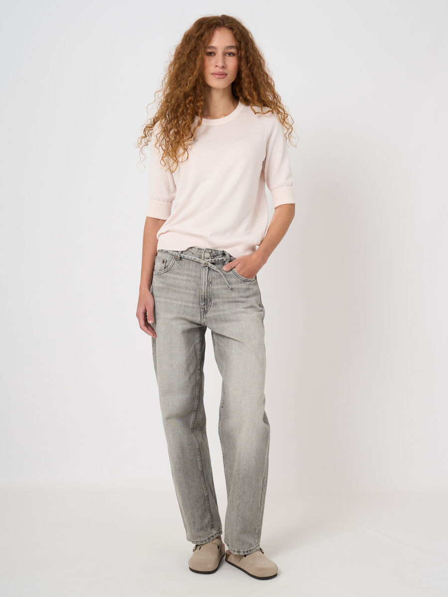 Fine-knit cotton-blend short-sleeve sweater image number 2