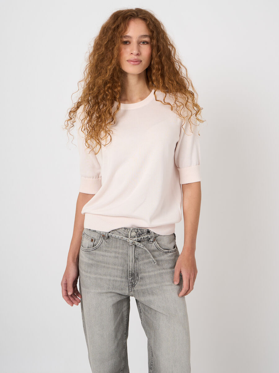 Fine-knit cotton-blend short-sleeve sweater image number 3