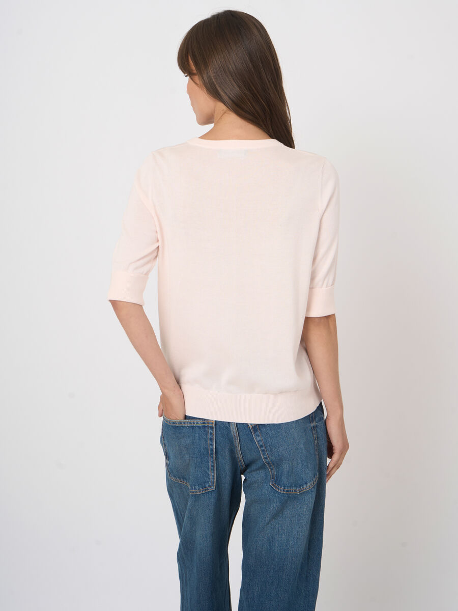 Fine-knit cotton-blend short-sleeve sweater image number 5