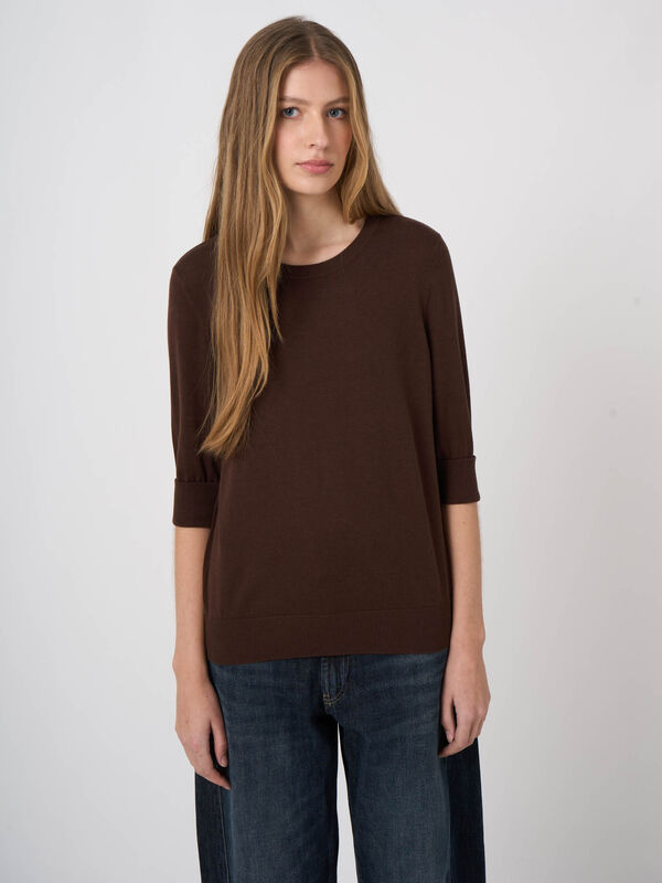 Kurzarm-Feinstrickpullover aus Baumwoll-Viskose image number 1