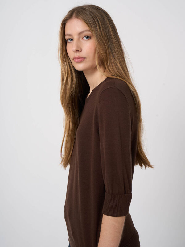 Kurzarm-Feinstrickpullover aus Baumwoll-Viskose image number 4