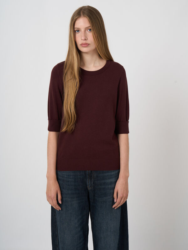 Cotton-Viscose Fine-Knit Short-Sleeve Sweater image number 1