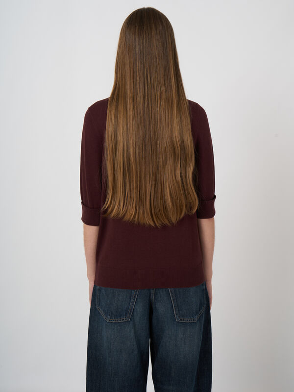 Cotton-Viscose Fine-Knit Short-Sleeve Sweater image number 2