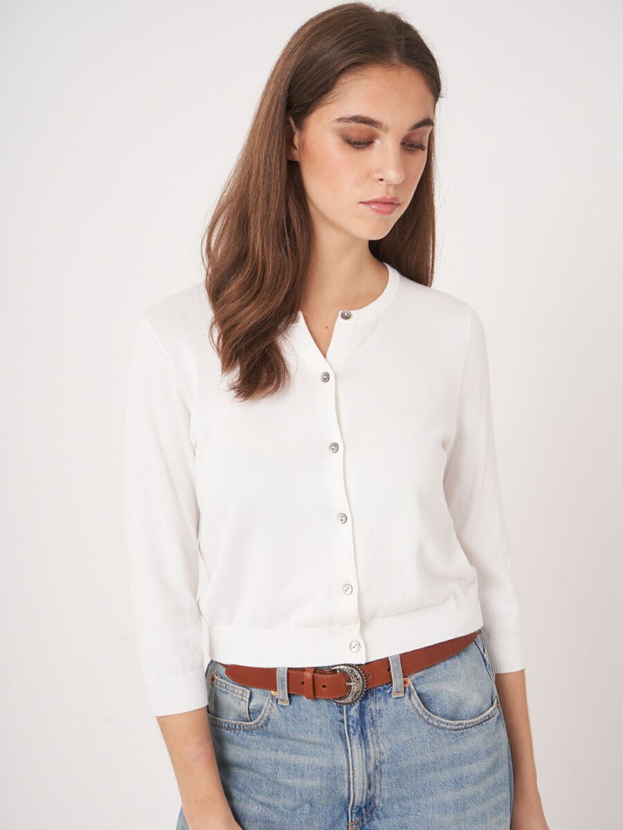 Kort vest met ronde hals van katoenmix image number 1