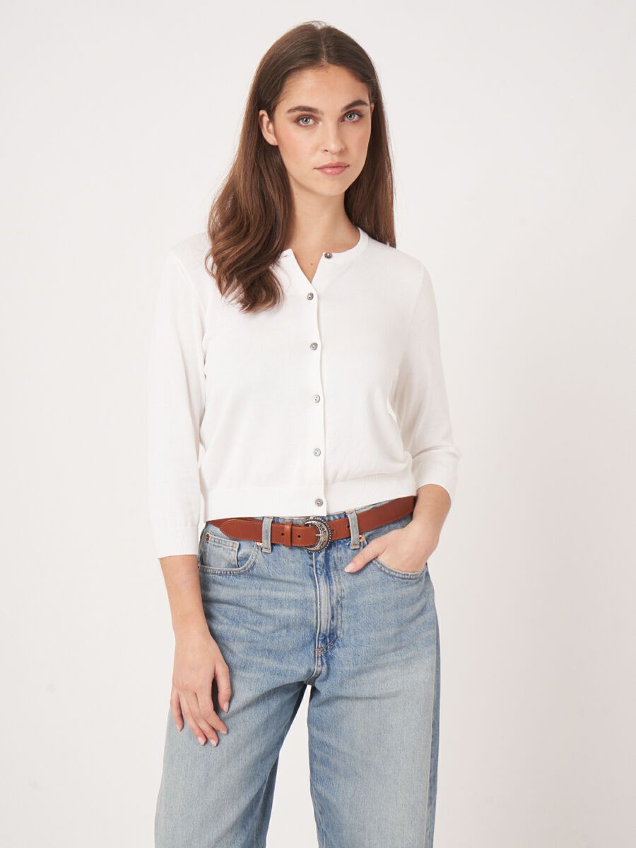 Kort vest met ronde hals van katoenmix image number 2