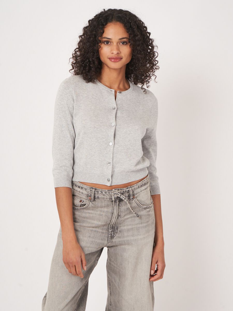 Cropped cardigan with crew neck in cotton blend image number 0