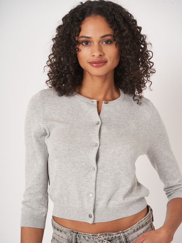 Kort vest met ronde hals van katoenmix image number 1