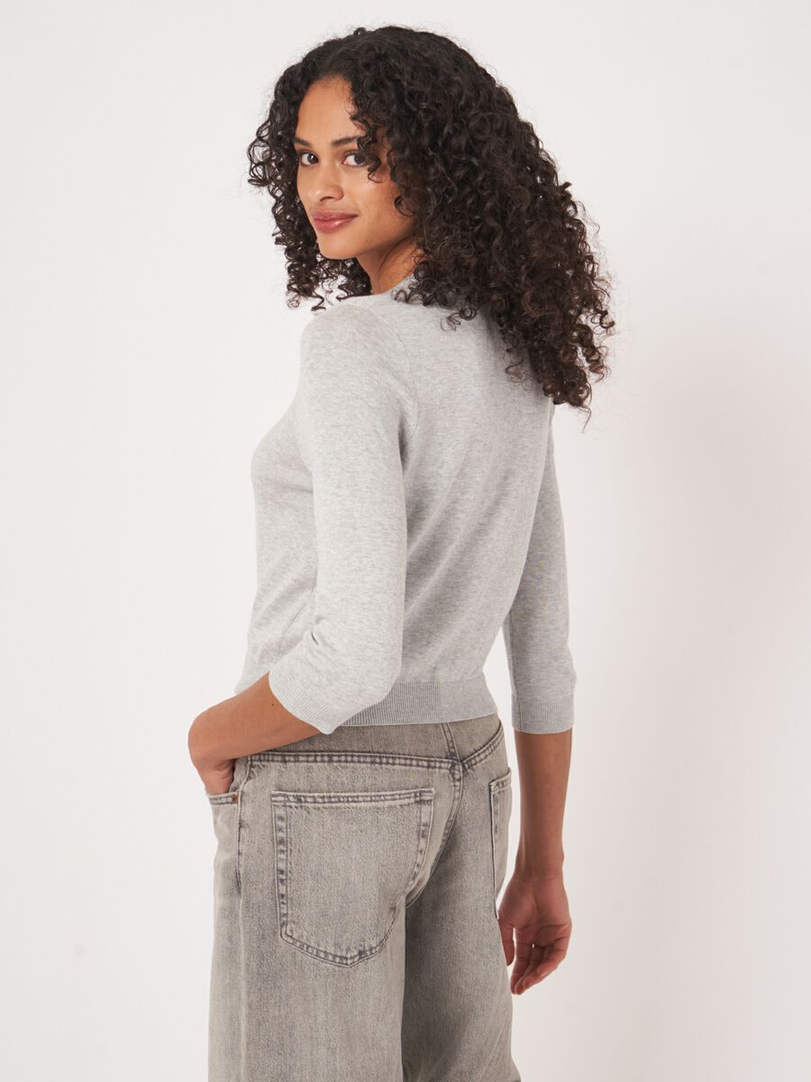 Cropped cardigan with crew neck in cotton blend image number 2