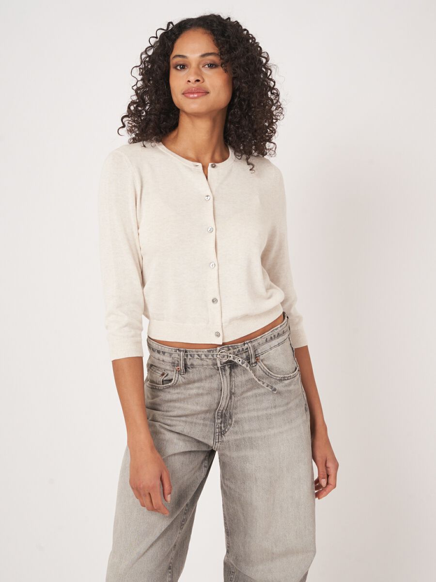 Cropped cardigan with crew neck in cotton blend image number 0