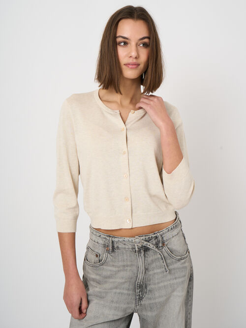 Fine-knit cropped cotton-blend cardigan