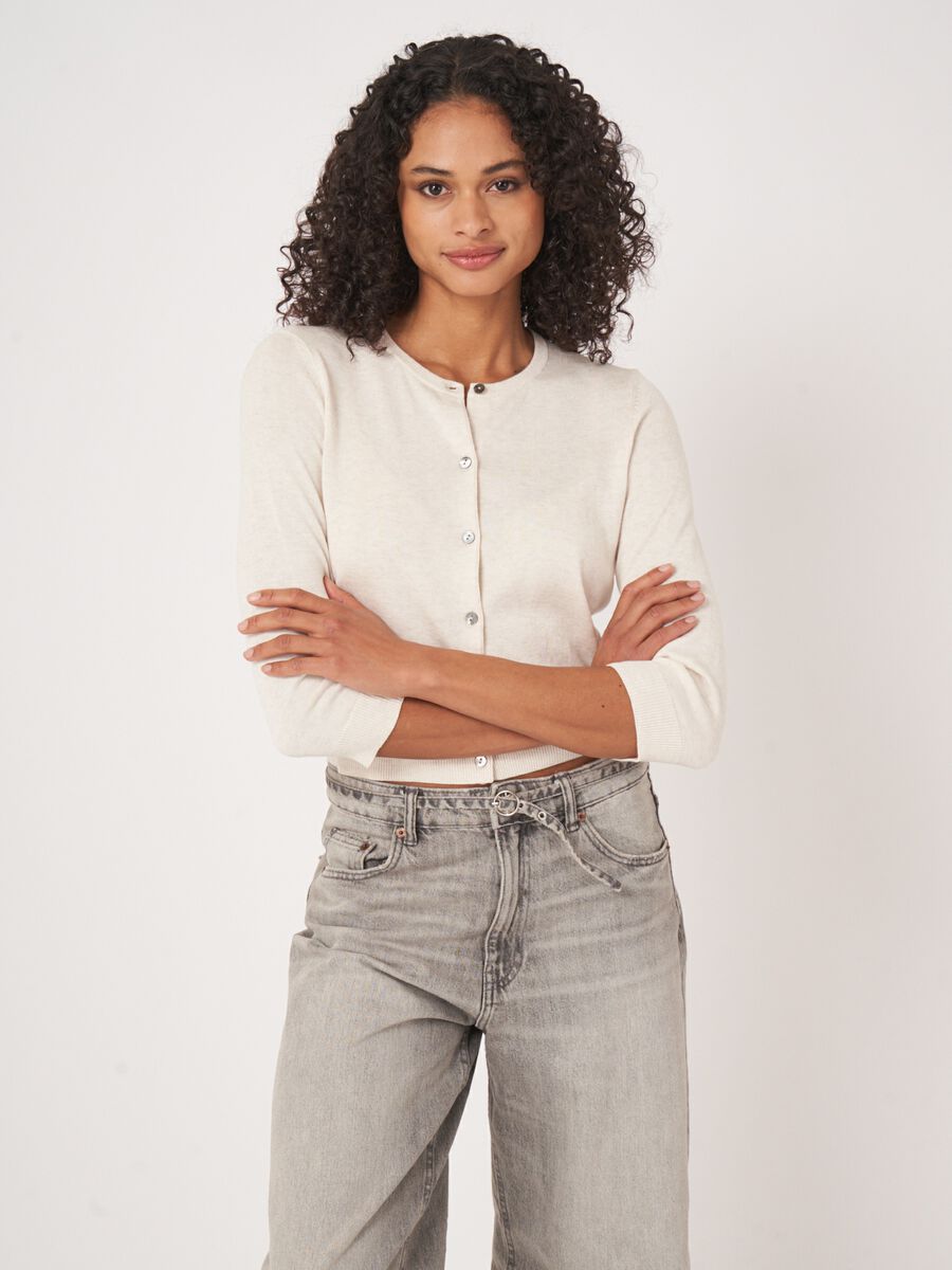 Kort vest met ronde hals van katoenmix image number 1