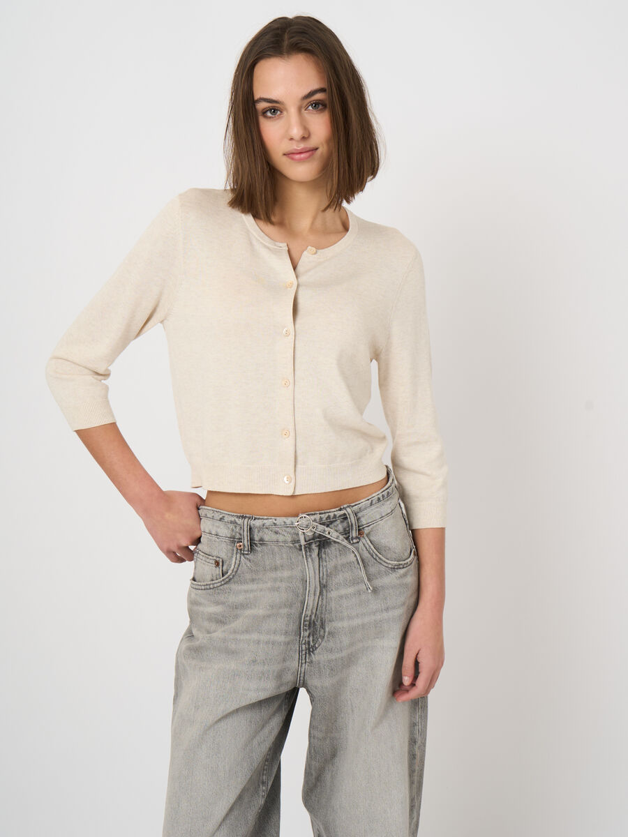 Fine-knit cropped cotton-blend cardigan image number 1