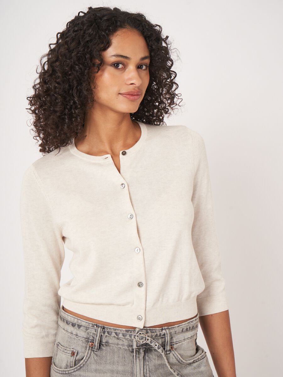 Kort vest met ronde hals van katoenmix image number 2