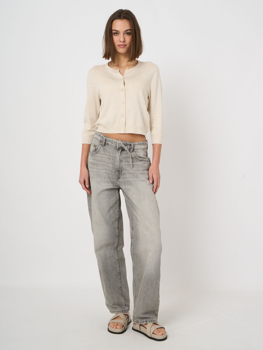 Fine-knit cropped cotton-blend cardigan image number 3