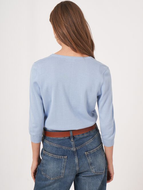 Cropped cardigan with crew neck in organic cotton blend