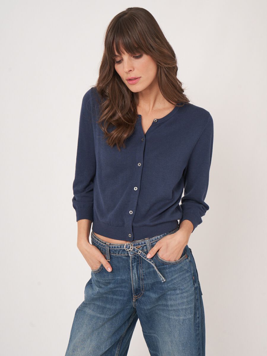 Cropped cardigan with crew neck in cotton blend image number 0