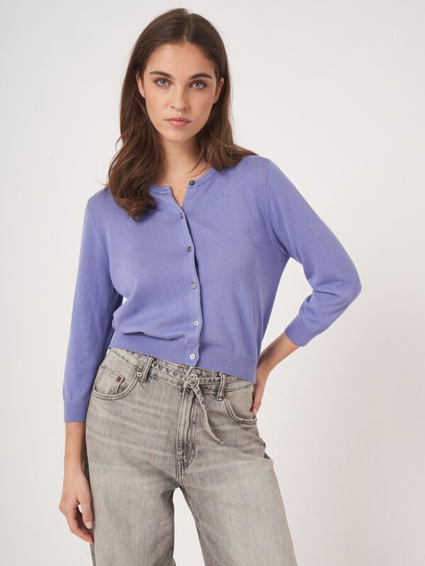 Cardigan court à col ras du cou en coton mélange image number 0