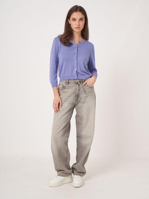 Cardigan court à col ras du cou en coton mélange image number 3