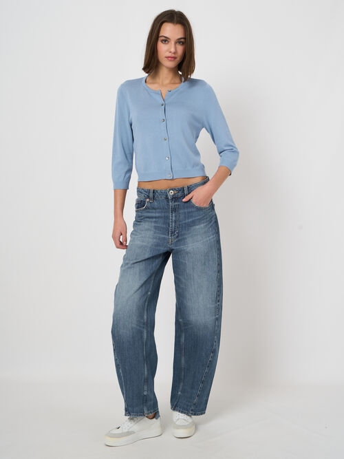 Kurz geschnittener Feinstrick-Cardigan aus Baumwollmix