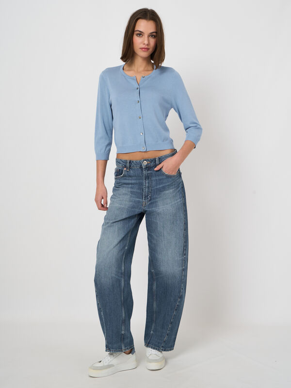 Fine-knit cropped cotton-blend cardigan image number 0