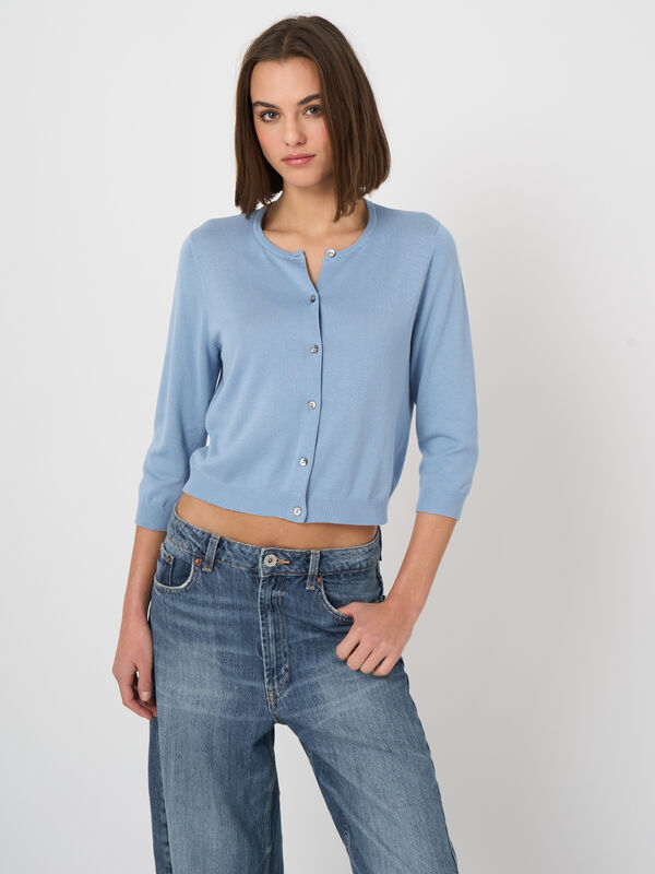 Fine-knit cropped cotton-blend cardigan image number 1