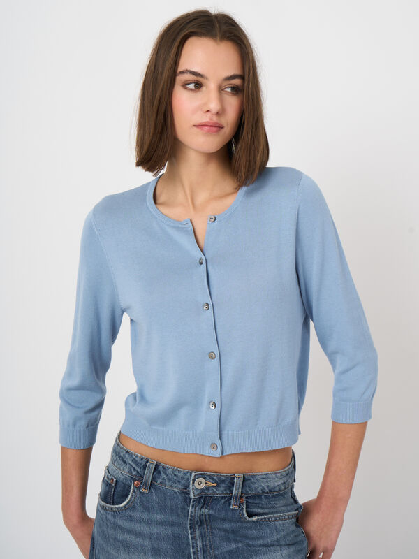 Fine-knit cropped cotton-blend cardigan image number 2