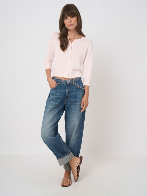 Fine-knit cropped cotton-blend cardigan