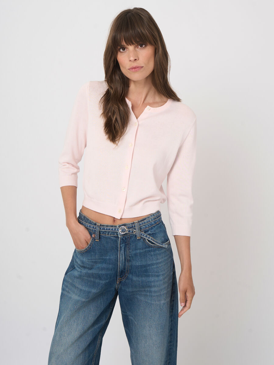 Fine-knit cropped cotton-blend cardigan image number 1