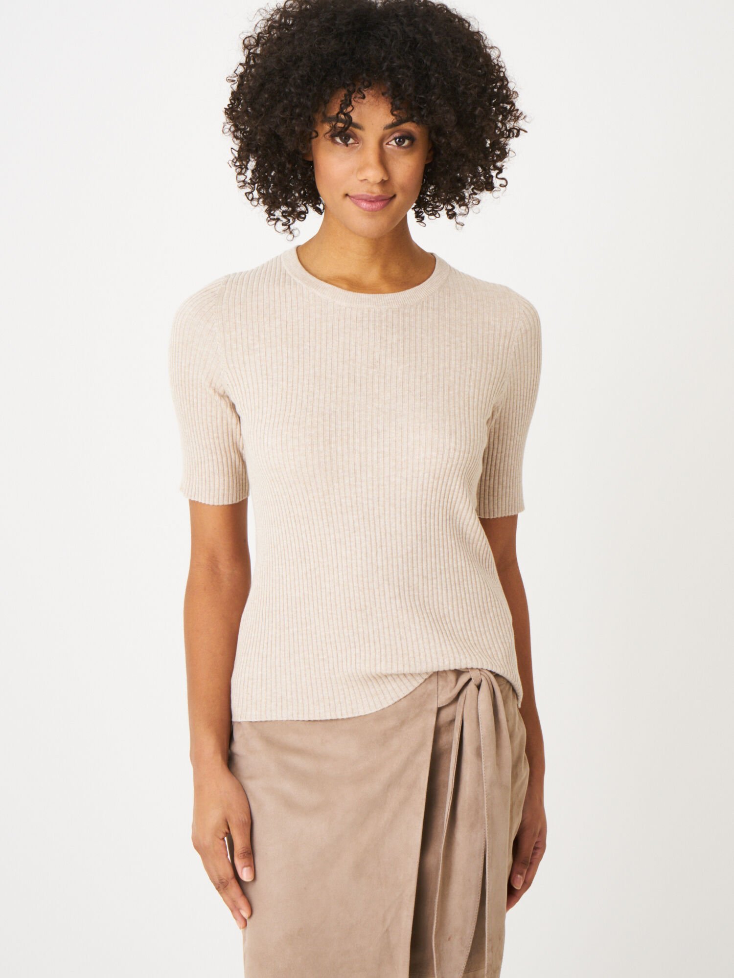 short sleeve rib knit / beige