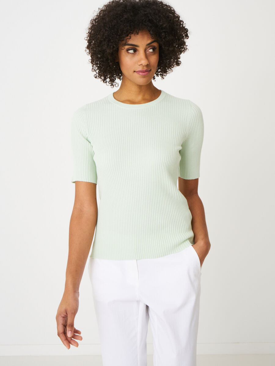 Basic short sleeve slim fit rib knit sweater image number 0