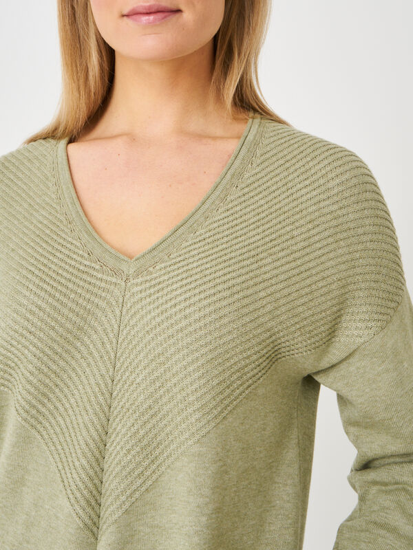 Feiner Pullover mit V-Ausschnitt und Rippstrickdetails aus Bio-Baumwollmischung image number 2