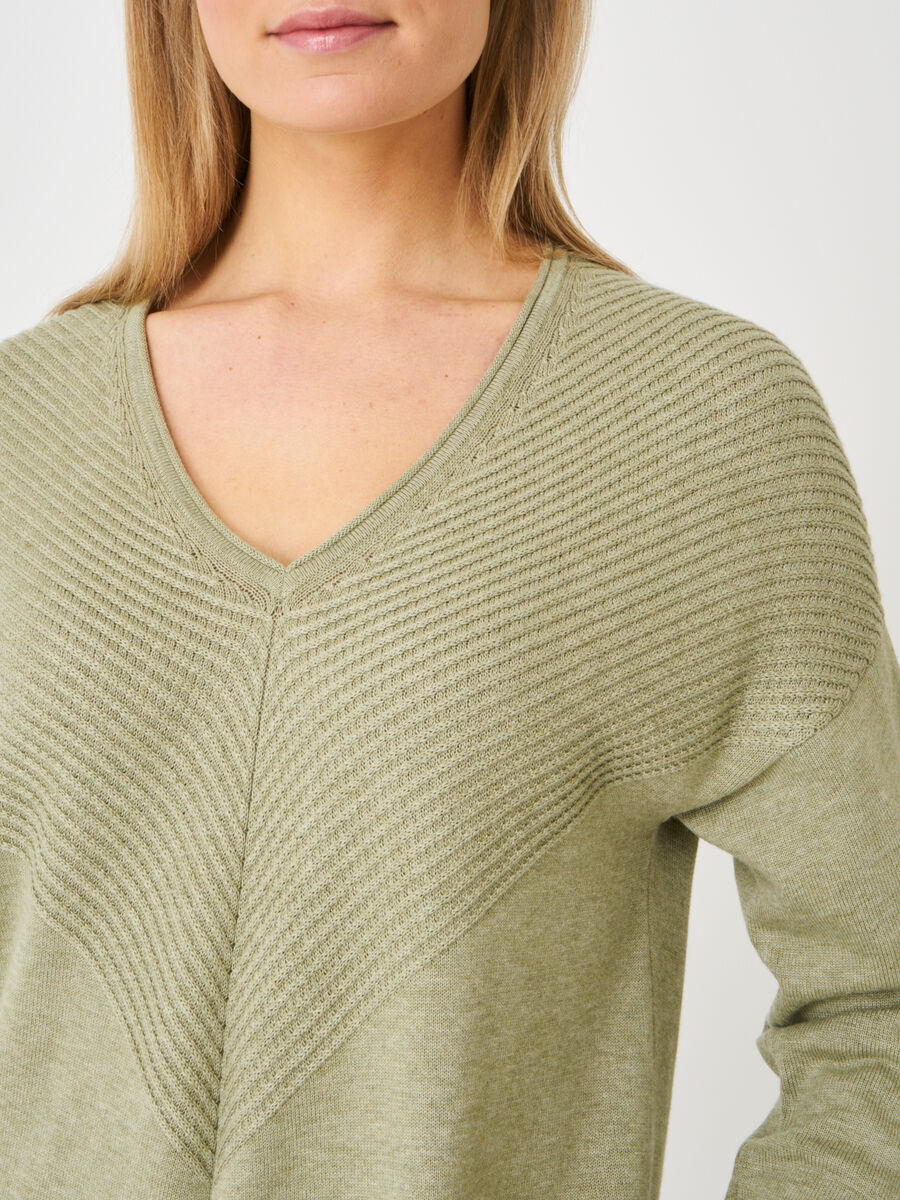 Fine organic cotton blend V-neck sweater with rib knit details image number 2