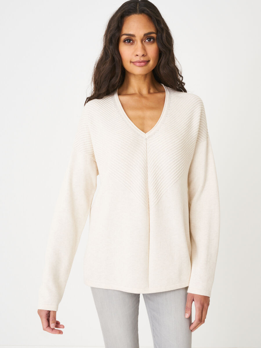 Fine organic cotton blend V-neck sweater with rib knit details image number 0