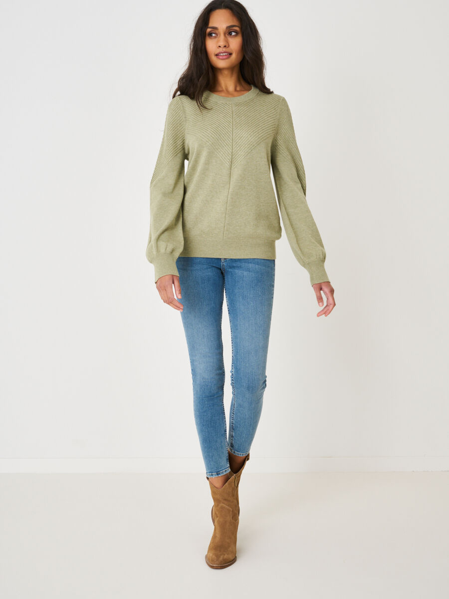 Sweater with long puff sleeves and textured details image number 3