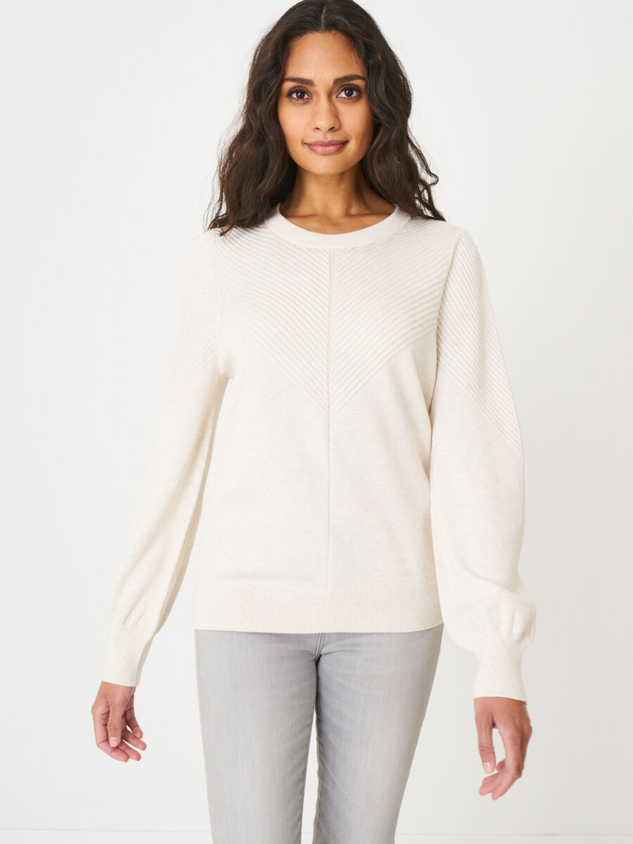Sweater with long puff sleeves and textured details image number 0