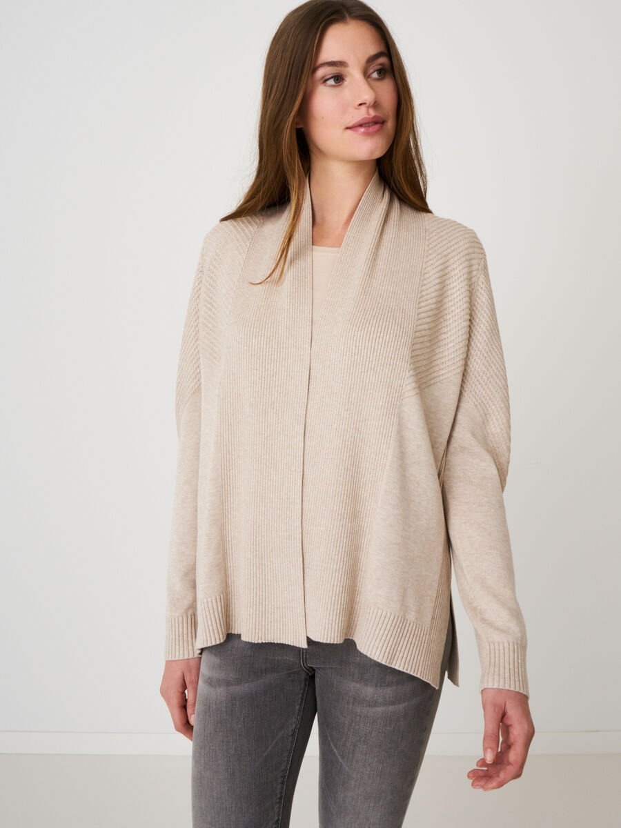 Open cardigan with rib knit details and shawl collar image number 0