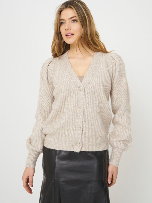 Cardigan met ribtextuur en pofmouwen