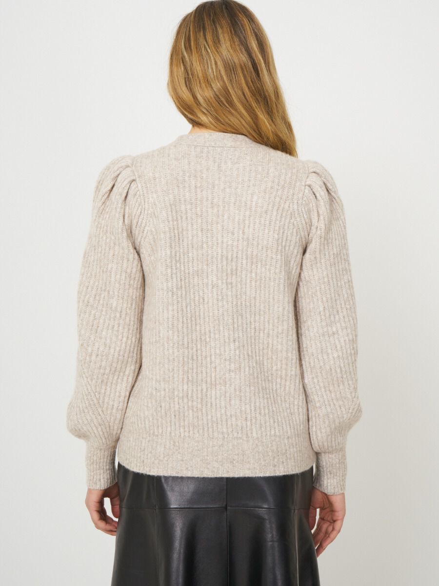 Buttoned rib knit cardigan with puff sleeves image number 1