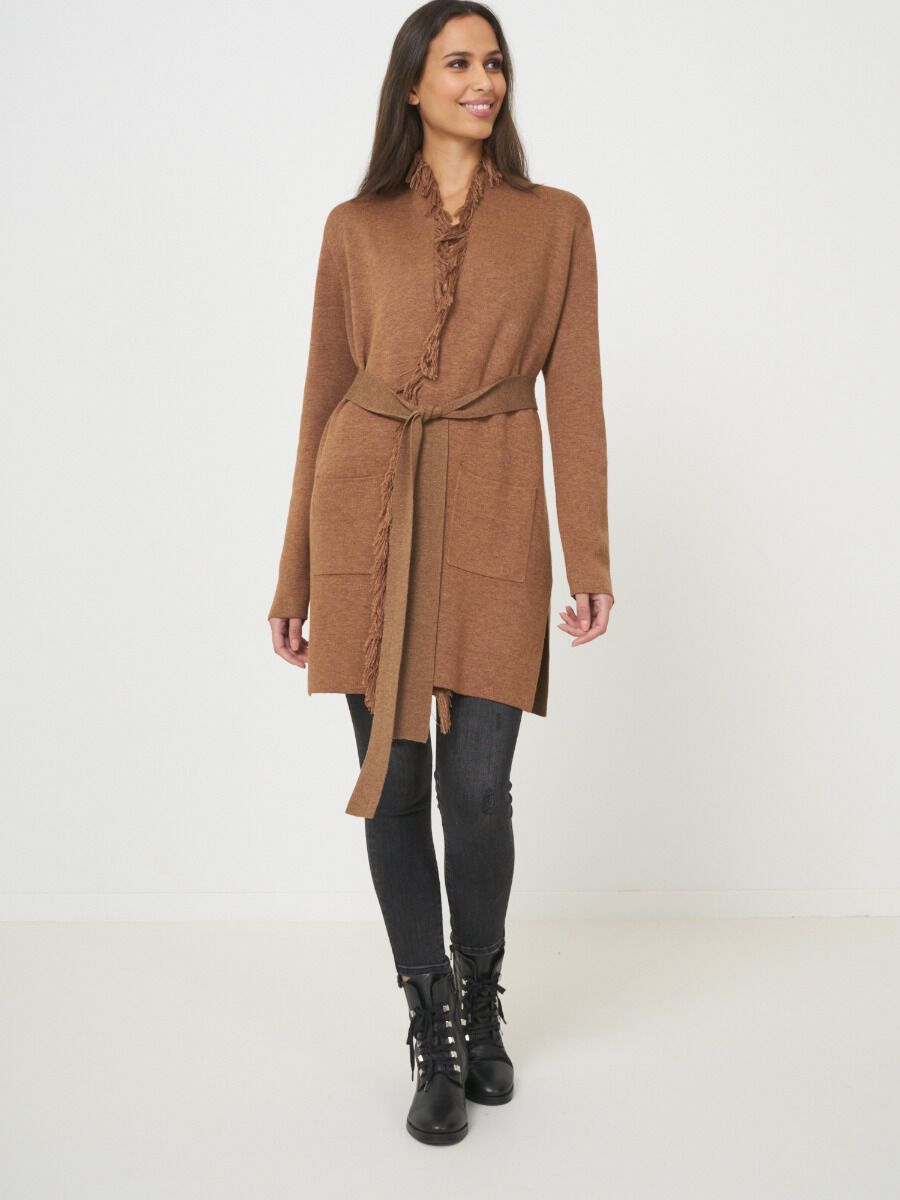 Cardigan à franges avec poches et ceinture image number 3