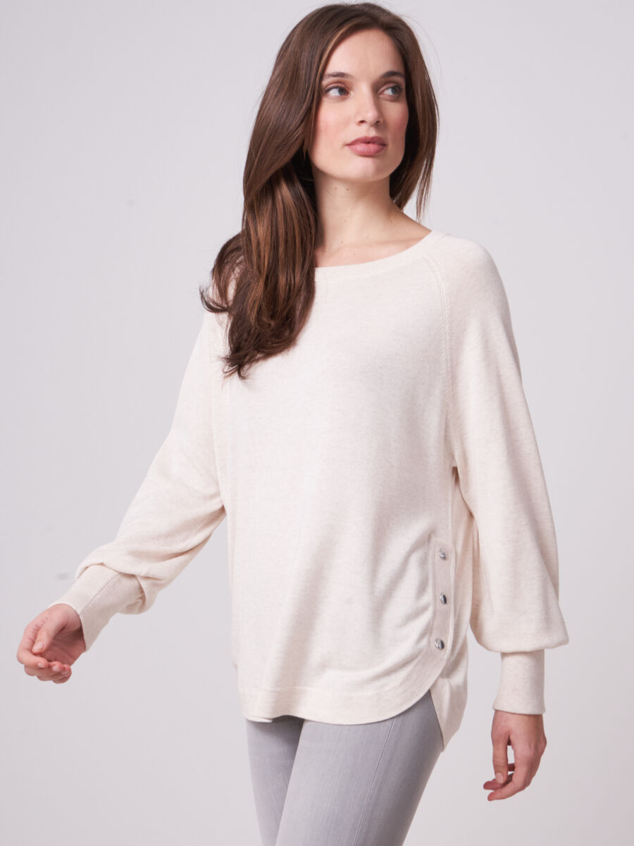 Cotton blend sweater with side buttons and round hem image number 0