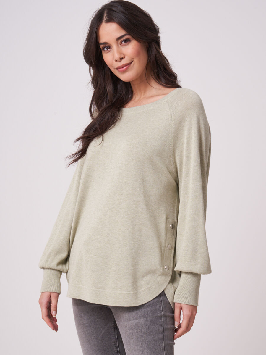 Cotton blend sweater with side buttons and round hem image number 0