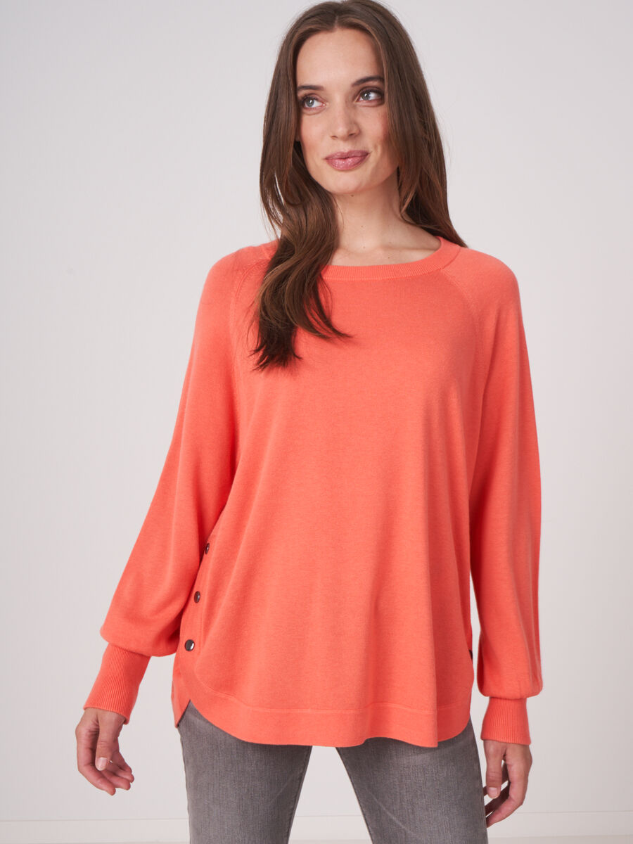 Cotton blend sweater with side buttons and round hem image number 0
