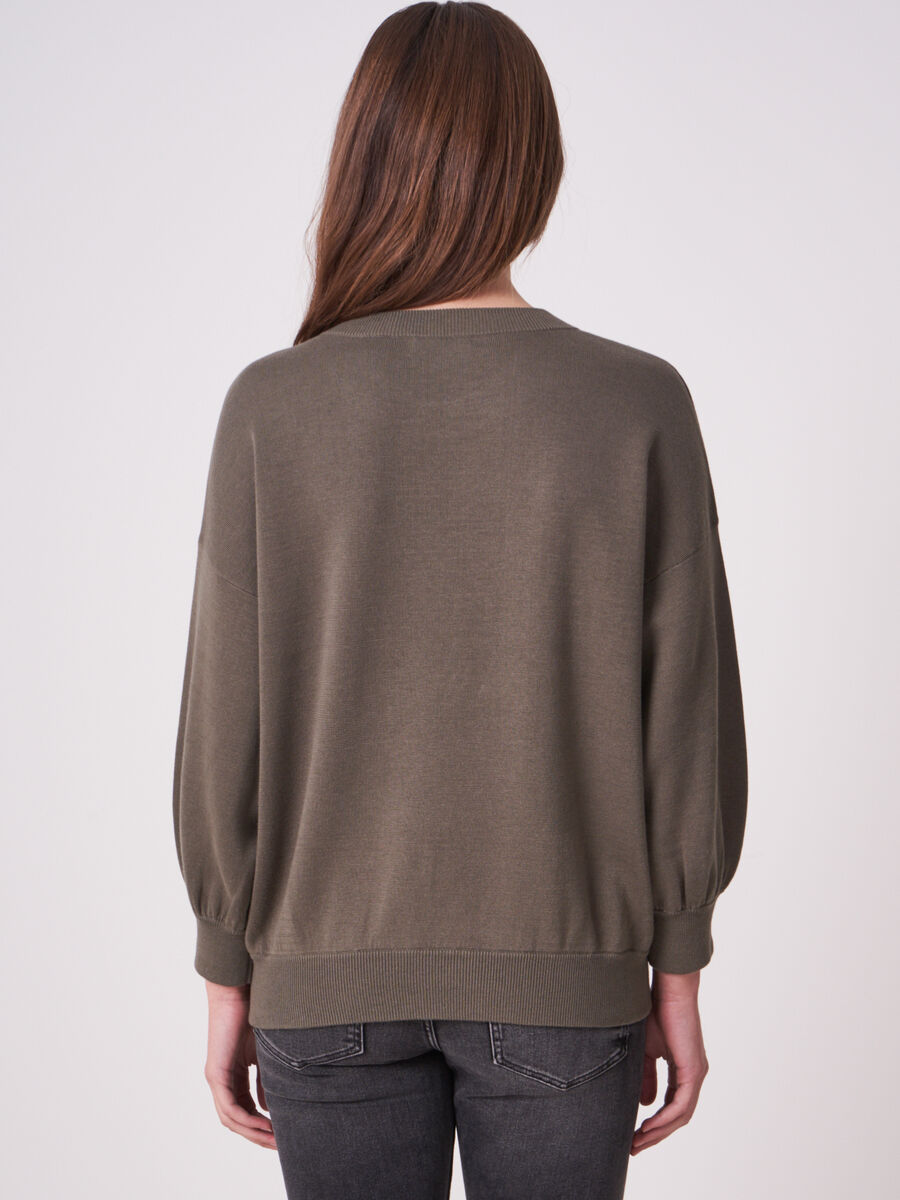 Gebreide trui met 3/4 pofmouwen van zuiver katoen  image number 1